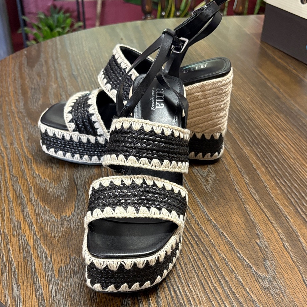 a.n.a Black and Cream Woven Platform Sandals